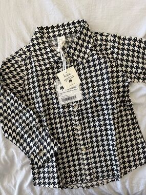 kate quinn Black and White Houndstooth Button-Down Shirt